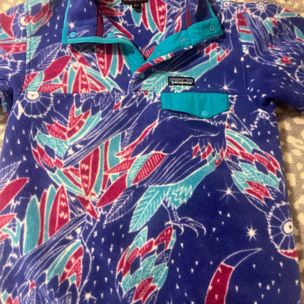 Patagonia Blue and Red Patterned Sweater